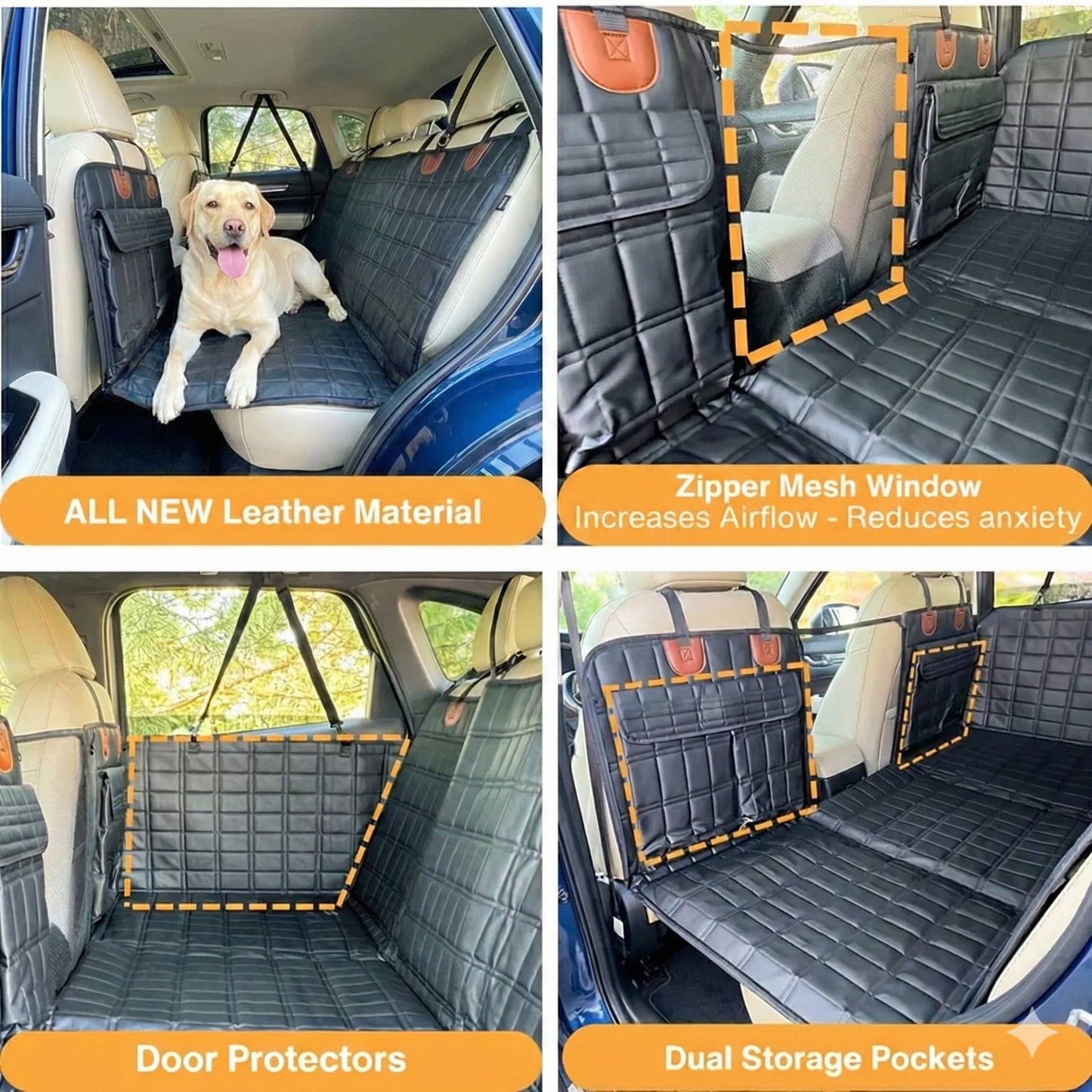 Leather Backseat Extender for Dogs - Black with Door Covers