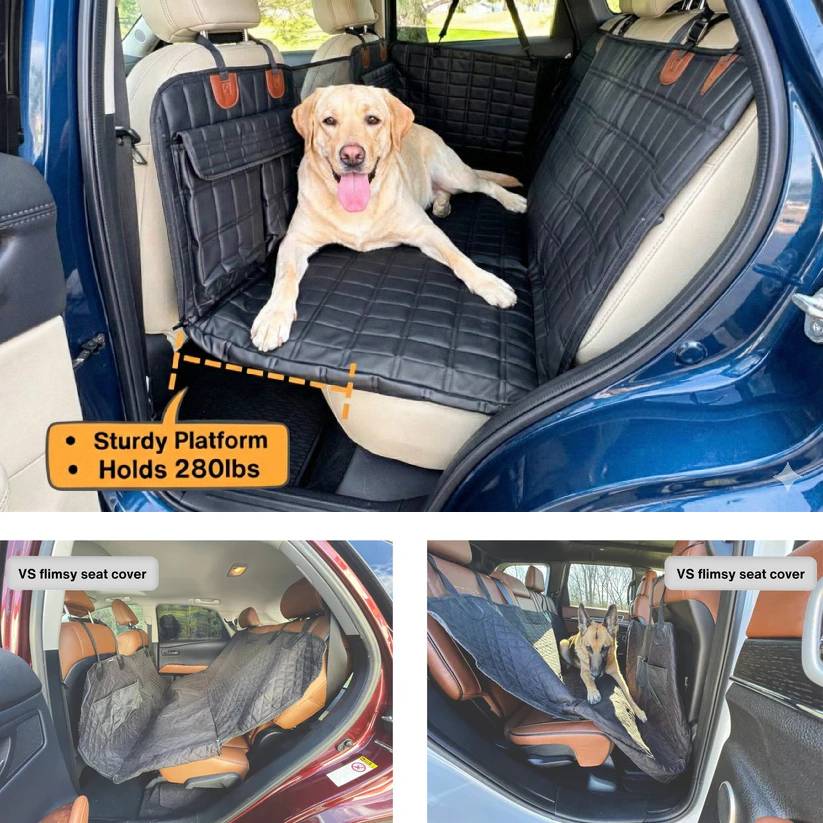 Leather Backseat Extender for Dogs - Black with Door Covers